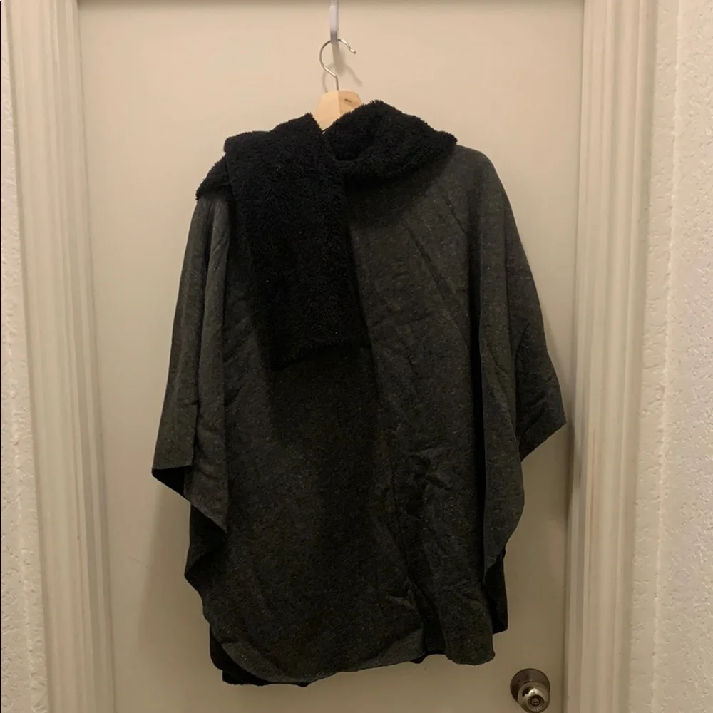 Alo Black and Gray Poncho with Scarf